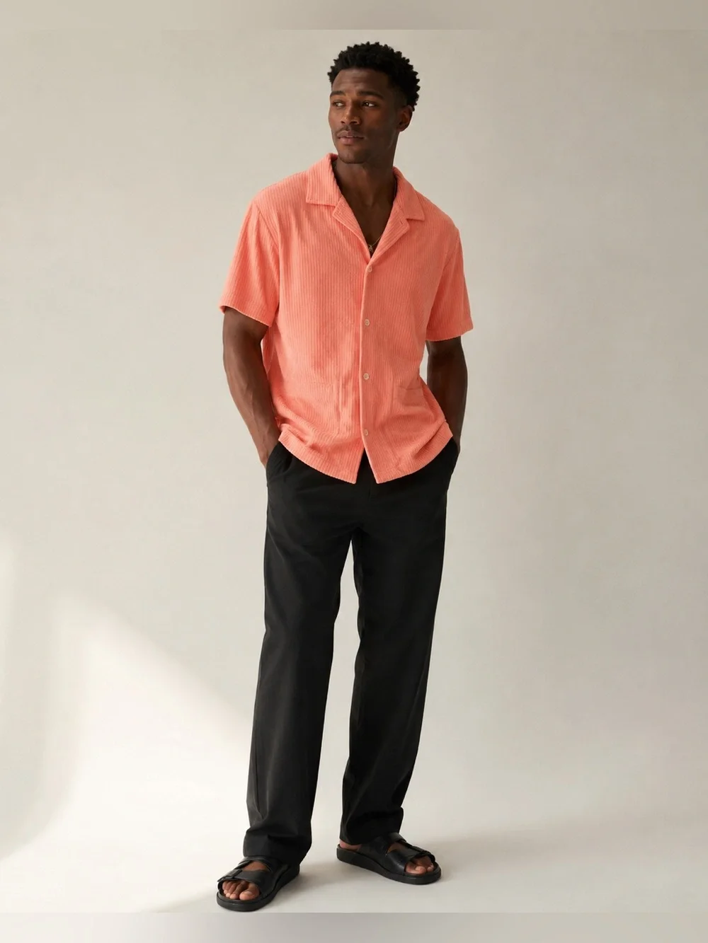 J.Crew Short-sleeve corded terry camp-collar shirt in geometric orange